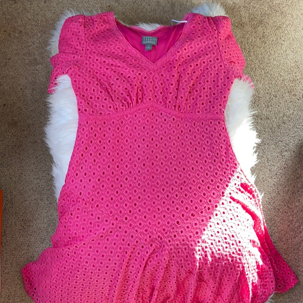 Pink Eyelet lace midi dress, occasion dress, church dress